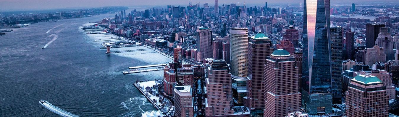 City skyline at dusk